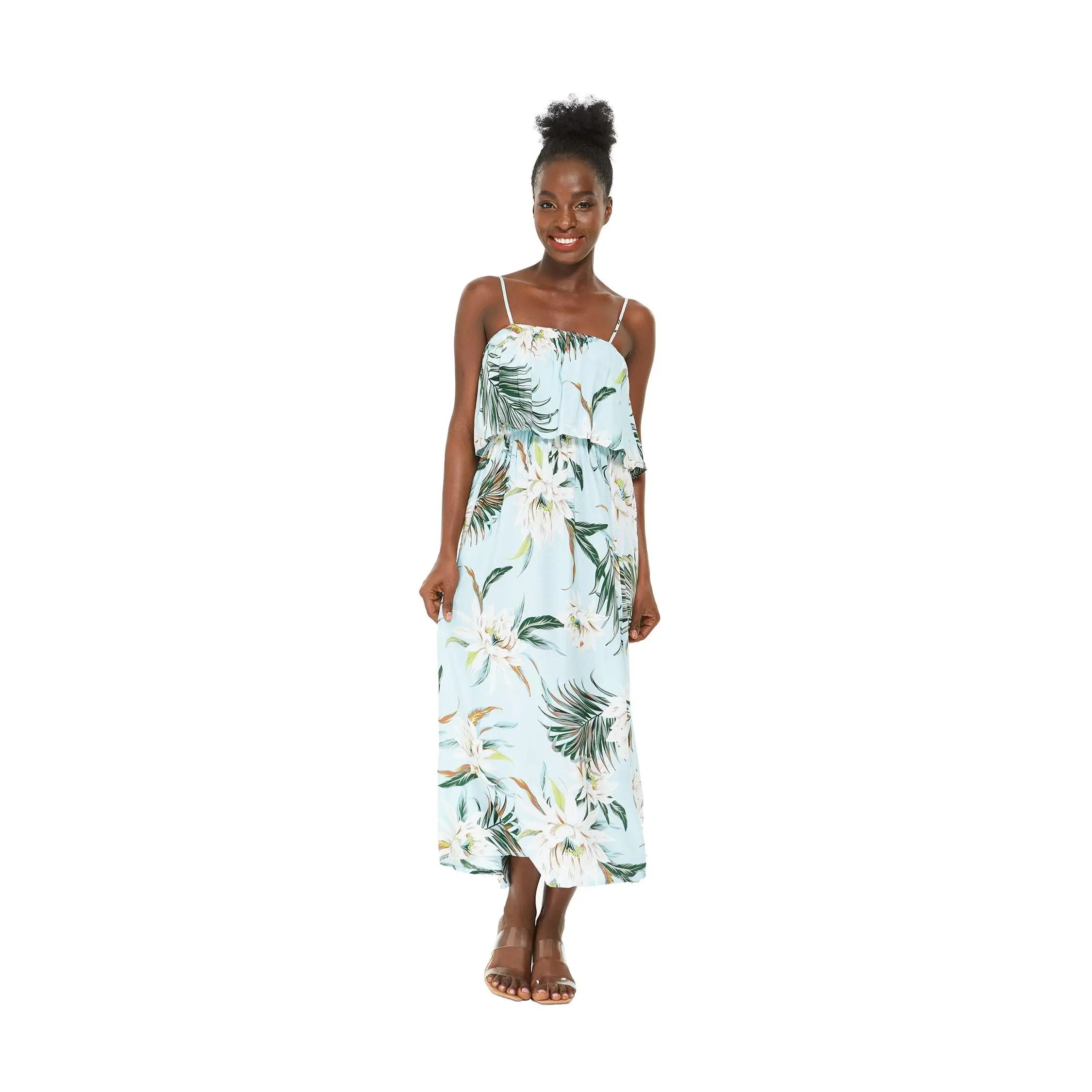 Women's Charming Muumuu Dress in Wispy Cereus Light Blue