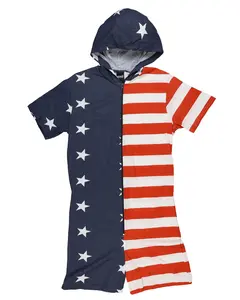 Stars And Stripes Men's Patriotic Flag One-Piece Zip Up Hooded Jumpsuit