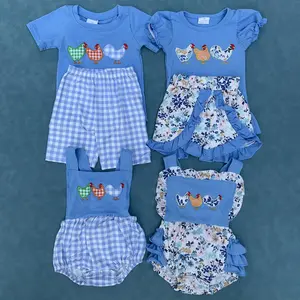 Farm chicken floral kids girls summer outfit