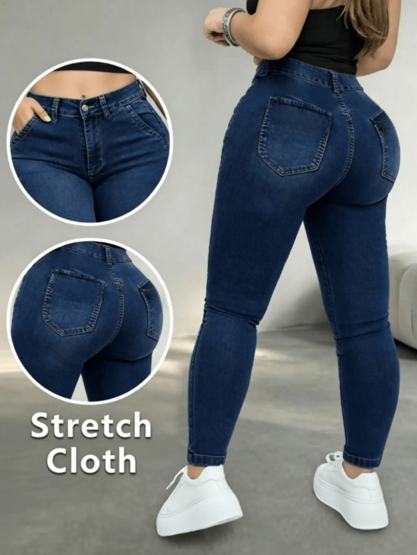 [Plus size] Elegant High Waist Long Skinny Denim Jeans for Women, Womenswear, Versatile Four Seasons Wear, Slimming Fit, Stylish Chic Casual Pants, Trouser, Basic, Denim Skinnies, Wash Jeans WH54 BBL