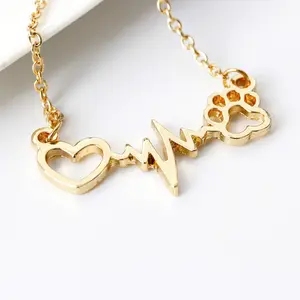 Paw print ECG necklace creative niche cute fashion clavicle necklace birthday gift