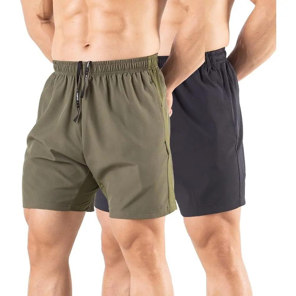 Male 2-Pack 5" Quick-Dry Relaxed Fit Athletic Shorts - Lightweight Polyester, Elastic Waist, Zipper Pockets for Soccer, Gym, Hiking