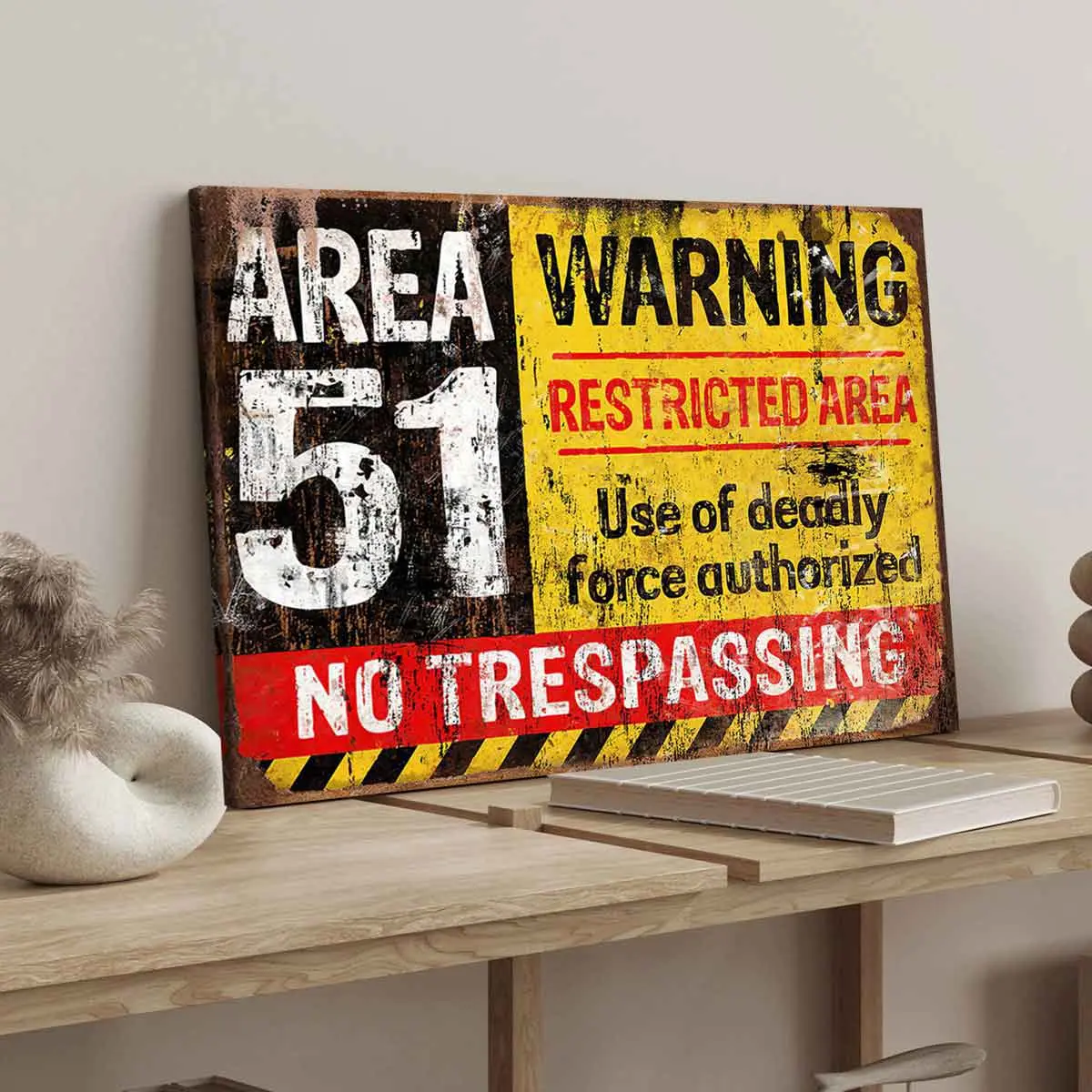 Area 51 No Trespassing Warning Poster, Wooden Framed Canvas, Modern Art Decoration, Home Decoration, Ideal Gift, Ornaments, Decorative Artwork, Modern Cool Design, Western Wall Art