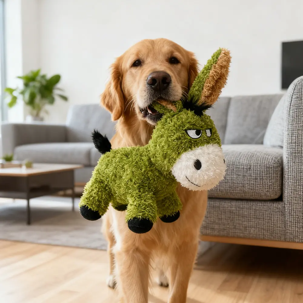 Double Layer Tear-Resistant Durable Soft Plush Donkey Squeaky Toy for Dogs, Chewable Boredom Relief, Pet Pillow Comfort Doll, Cartoon Cute Plushie, Gift Favor Present, Presents
