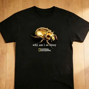 National Geographic Why Am I So Shiny Golden Beetle Graphic T shirt and Baby Tee | Vintage 90s Aesthetic Insect Wildlife Nature Streetwear