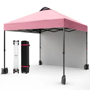 Gaomon 10x10 Ft Square Pop-Up Canopy Tent for 7-8 Persons - Oxford Cloth, UPF 50+, Vented Roof, Sidewalls, 1-Person Easy Setup Instant Shade - Includes Storage Bag, Sandbags, Ground Stakes & Ropes (Black Support + Pink Cloth), Square Shape