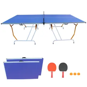 9ft MidSize Table Tennis Table Foldable Portable Ping Pong Table Set for Indoor Games with Net 2 Paddles and 3 Balls