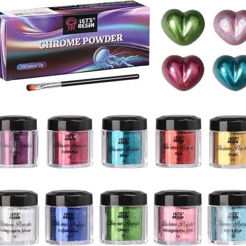 LET'S RESIN High Gloss Holographic Shift Metallic Powder Vault Set - 10-Color 2g Chrome Glitter Powder Decorations, Nail Art Accessories with Mirror-Glaze Shine for Epoxy Resin, DIY Crafts