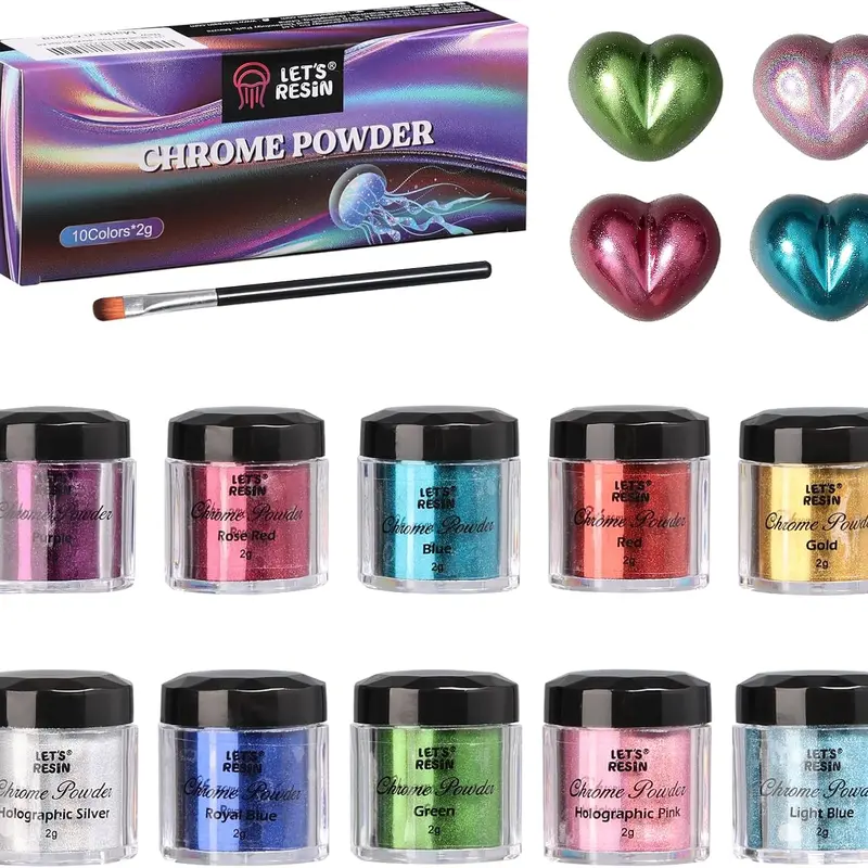 LET'S RESIN High Gloss Holographic Shift Metallic Powder Vault Set - 10-Color 2g Chrome Glitter Powder Decorations, Nail Art Accessories with Mirror-Glaze Shine for Epoxy Resin, DIY Crafts