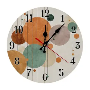 12 Inch Boho Mid Century Modern Wall Clock, Silent Non-Ticking Wooden Wall Clock, Abstract Geometric Circle Art Wall Watch for Home Living Room Bedroom Office Decor