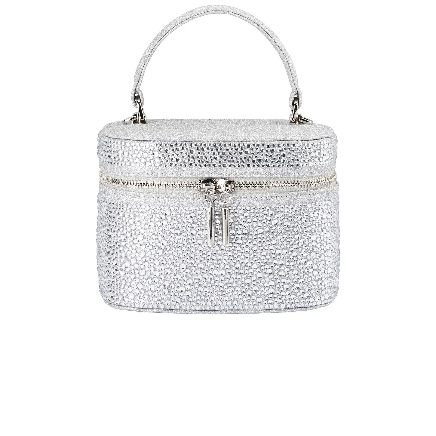olga berg Beckie Zip Top Crystal Bag in Silver