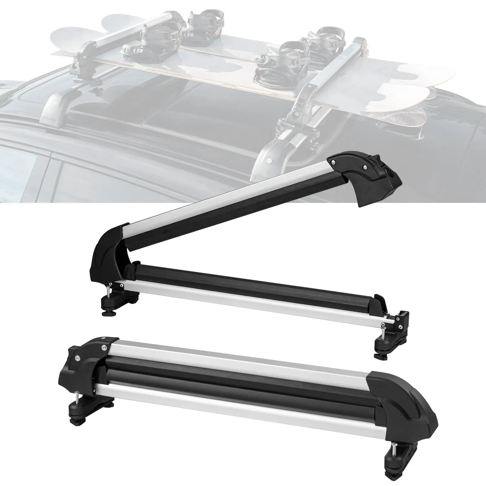 【Summerfinds】VEVOR Ski and Snowboard Roof Rack, 31.7-Inch Universal Ski Rack for Car Roof Fit Most Crossbars, Carry up to 6 Pairs of Skis or 4 Snowboards, Aluminum Snowboard Ski Rack with Lock & Rubber Padding