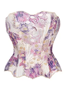 Women's Random Pattern Lace Up Shapewear Tube Top, Lace Corset Top, Tummy Control Shapewear for Women