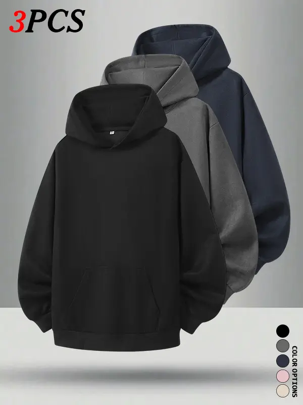 Men’s Hooded Pullover Sweatshirt Multi-Pack for Autumn/Winter – Loose Fit, Casual & Versatile Basic Sweatshirt zip hoodies men