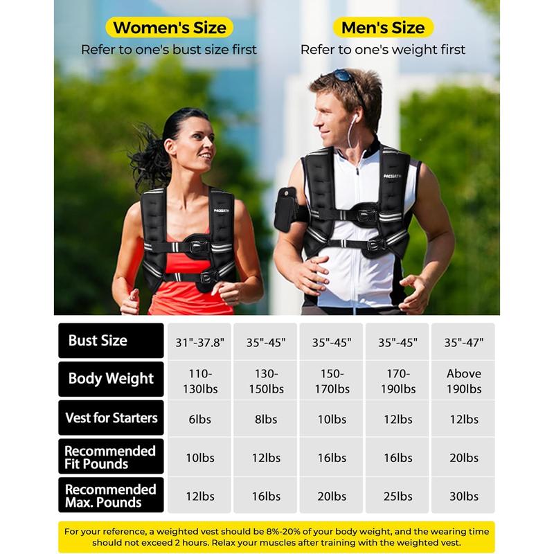 PACEARTH  Weighted  Vest ,  6Lb /  12Lb /  16Lb /  20Lb /  25Lb /  30Lb  Weight  Vest  with  Reflective  Stripe ,  Body  Weight  Vests  Adjustable  for  Men ,  Women  Workout ,  Strength  Training ,  Running ,  Walking ,  Jogging PACEARTH