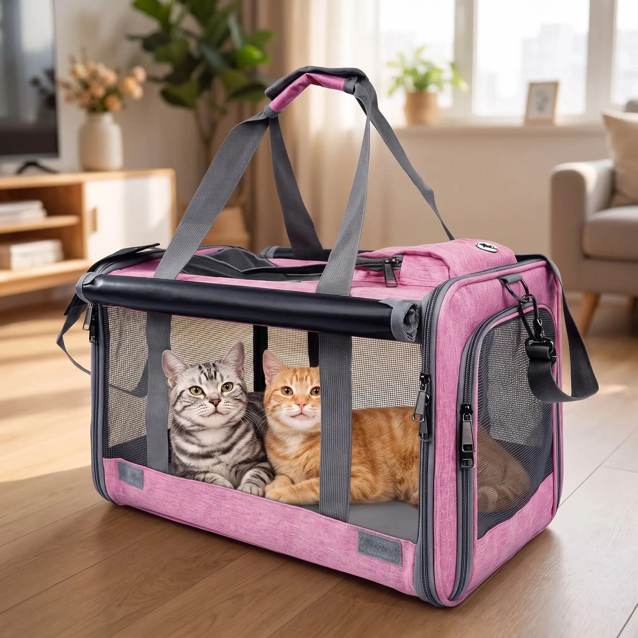 Large Cat Carrier, Soft Sided Pet Carrier, Collapsible Cat Carrier, Washable Pad, Privacy Shade, Vet Visit, Travel Carrier for Cats and Small Dogs