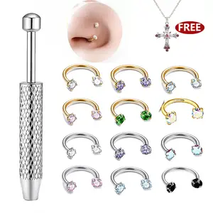 12-piece multi-style diamond-studded horseshoe nose ring set, gold and silver two-tone piercing jewelry. Suitable for daily commuting and casual holiday wear, ideal gift choice for girlfriends.