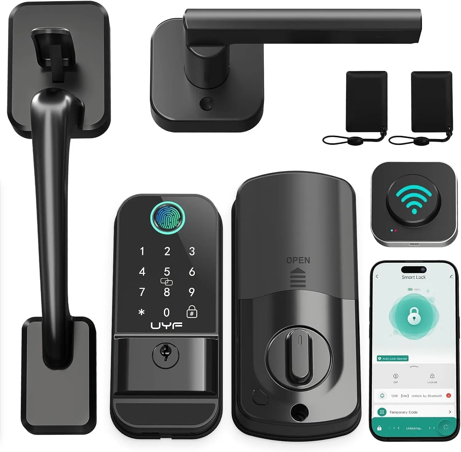 WiFi Smart Lock for Front Door: Keyless Entry Door Lock Deadbolt with Handle Set Fingerprint Electronic Keypad Door Lock Alexa Bluetooth Code Auto Lock for Home Apartment Black