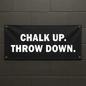 Chalk Up Throw Down Vinyl Banner - Bodybuilding Gym Decor - Workout Banner for Home or Fitness Studio - 48x18 Vinyl with Grommets - Printlabz Flag Banner - PTT0006 Matte