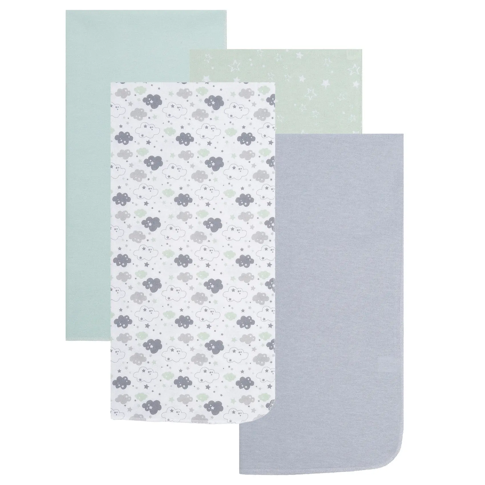 Everyday Kids 4 Pack Flannel Receiving Baby Blanket Set – Soft 100% Cotton Baby Essentials- Clouds/Stars