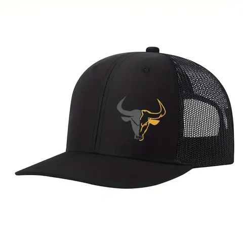 Bull Head Print Breathable Mesh Hat, Summer Trucker Hat, Unisex Outdoor Baseball Cap, Fishing Cap, Stylish Trucker Hat, Sports Outdoor Hat, Trucker Caps