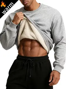 Men's Warm Round Neck Lamb Fleece Lined Pullover Sweater, Soft Comfortable, Ideal for Winter Casual Wear, Outdoor Activities, Daily Style