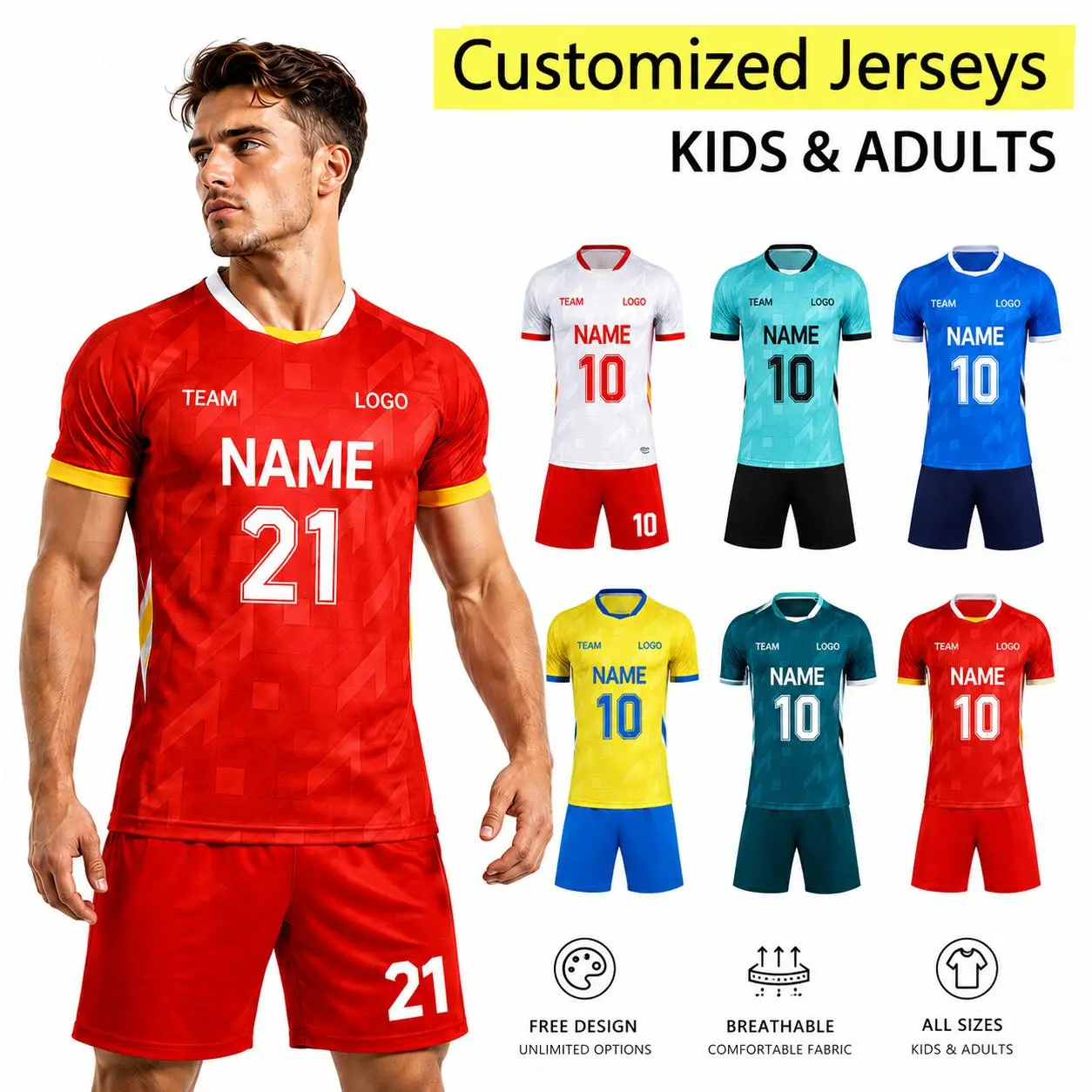 Custom Soccer Jerseys [DIY Name&Number] Personalised Football Shirt Set Men Women Football Jersey