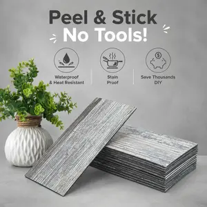 102-Piece Peel and Stick Distressed Wood Plank Tiles Stickers, 3in. x 6in. Subway Backsplash for Kitchen, Bathroom Decor - Home Improvement Building Supplies Wall Covering, Tiles Sticker