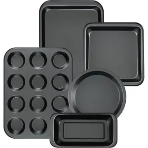mobzio Kitchen 5-Piece Nonstick Bakeware Set - Round/Square Cake Pans, Muffin Pan, Loaf Pan, Roast Pan & Baking Sheets