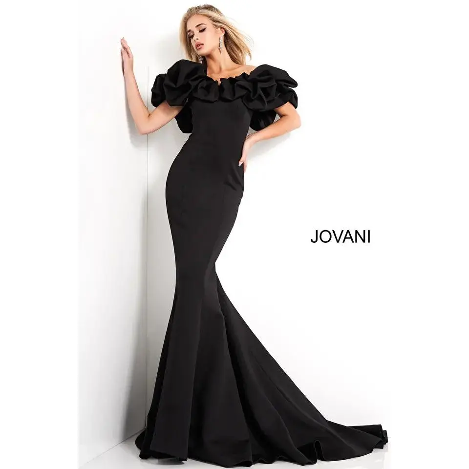 Jovani -04368 Off the Shoulder Scuba Evening Dress