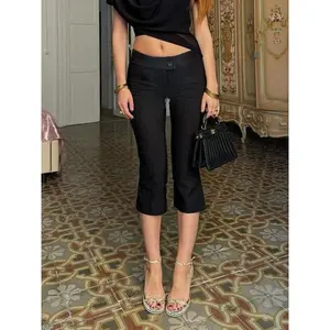 Women's Solid Button Capri Pants, Casual Comfy Cropped Trousers for Summer, Fashion Women's Bottoms for Daily Wear