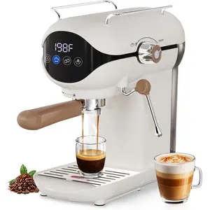 Espresso Machine with Steam Milk Frother Semi Automatic 20 Bar Compact White with  Screen for  Cafetera Espresso, Latte, Cappuccino, , Macchiato
