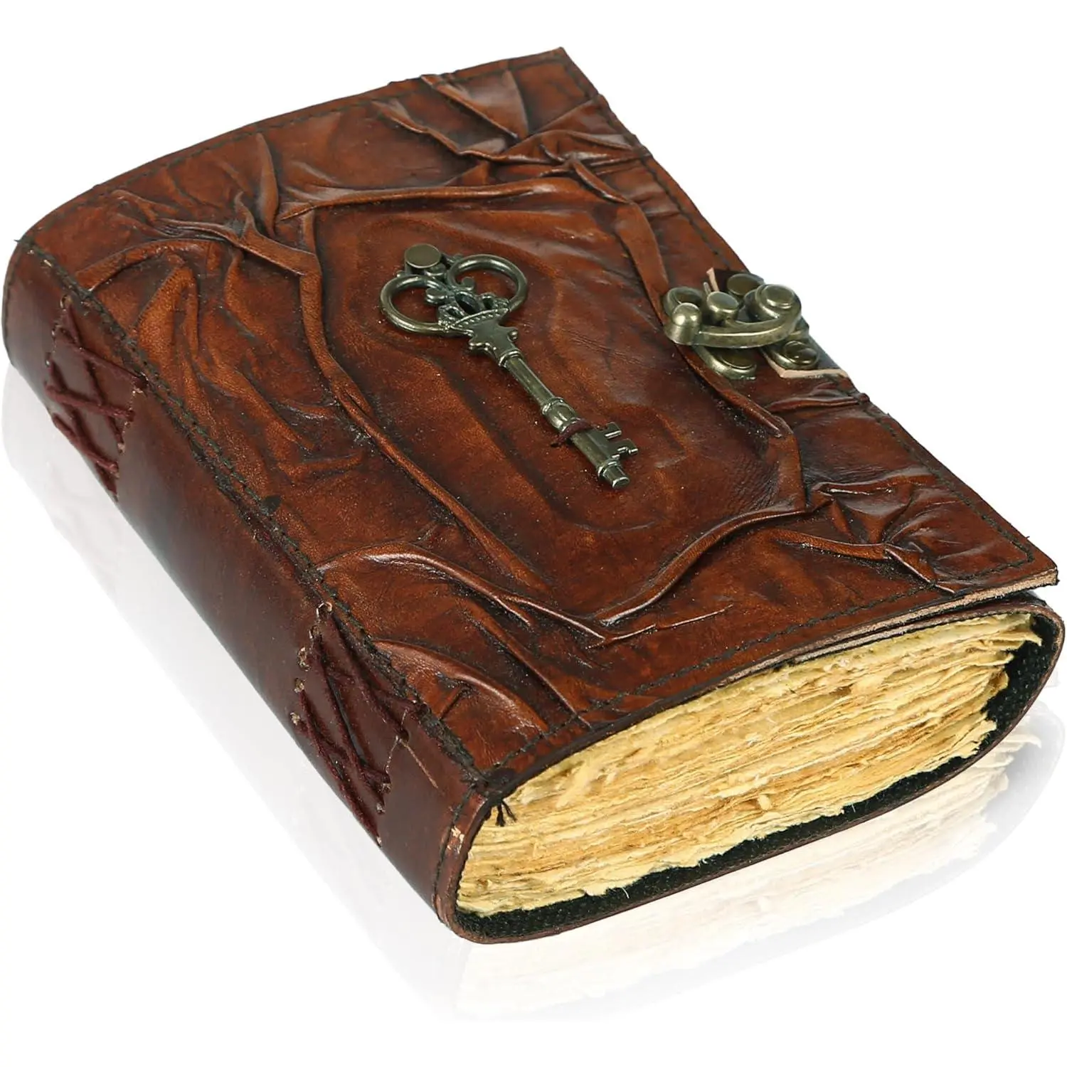 Book of Spells Leather Bound Journal Deckle Edge Paper Grimoire Printed Diary Third Eye  supply and  Spell Notebook Antique  Book for Men and Women (The Key)