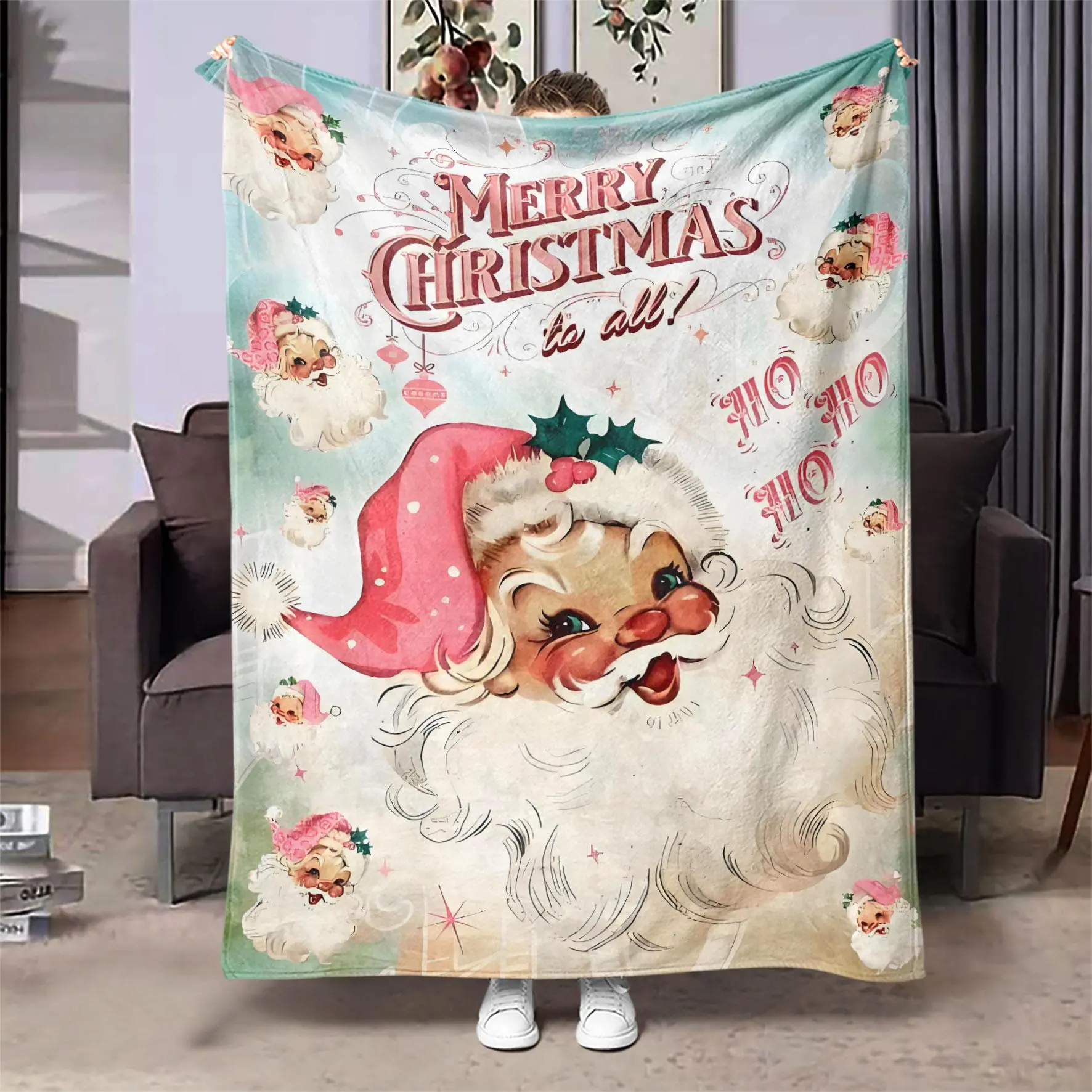 Santa Claus Pattern Blanket, Soft Throw Blanket, Air-Conditioned Room Blanket, Warm Nap Blanket For Home Office Travel Camping