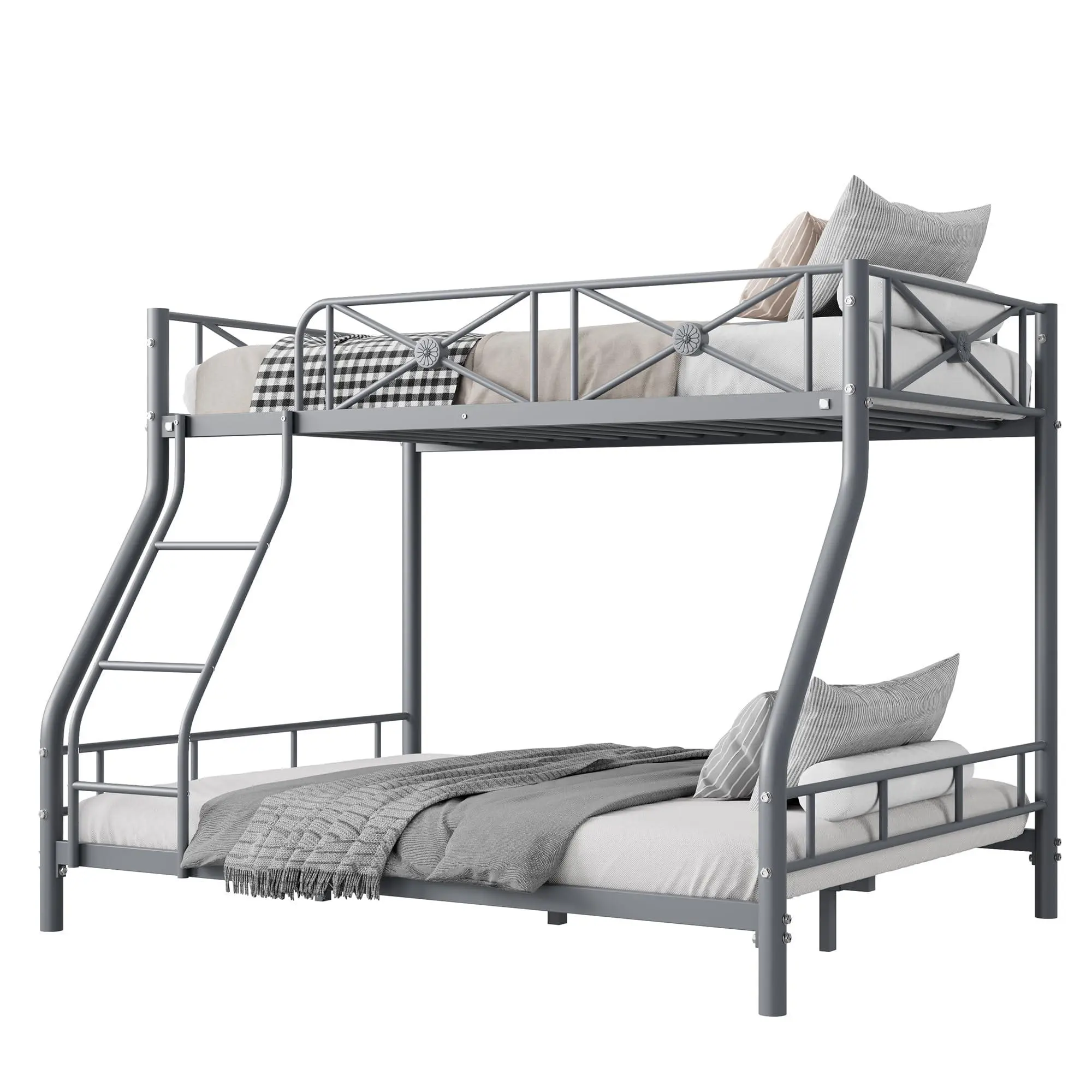 TrailBlaze Metal Bunk Bed – Twin Over Full, Space-Saving, Grey | Heavy-Duty Steel Frame, Full-Length Guardrails & Rounded Edges, Reinforced Slats, For Bedroom, Dormitory