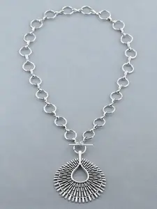 1pc Silver Color Boho Large Layer Thread Fence Water Drop Shape Pendant Chunky Chain Statement Necklace Suitable For Women's Daily Wear 18"+2" Extend Chain