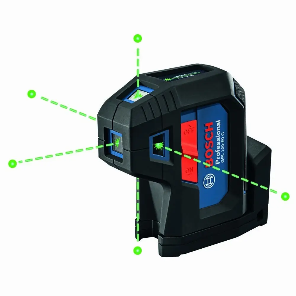 Bosch GPL100-50G Self Leveling Green Beam 5-Point Laser Level, Retail Package, Self Leveling Laser, Green Beam Laser