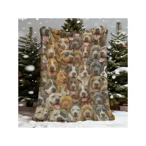 Pitbull Blanket – Soft Flannel Throw With Playful Pitbull Faces Design, 59.84x79.92inch, All-Season Cozy Blanket Dog Lovers, Dog Mom & Dad Gifts, Warm Home Decor Halloween,, Multipurpose, French Style,, Square, 250-300g/ ㎡ , Birthday Mother's Day Size