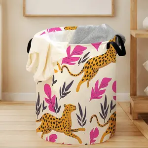 Leopard Print Laundry Basket with Handles, Durable and Foldable Large Capacity Storage for Clothes and Toys, Reusable Home Organizer