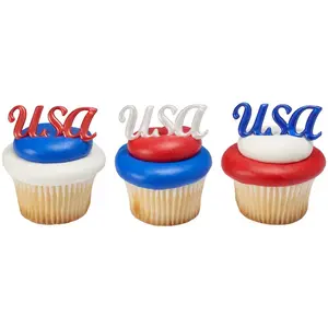 USA Cupcake Topper - Patriotic Decorations for Cupcakes - Pack of 12 - Blue White & Red Options Available - Plastic Material - Enhances Presentation with Simple Distinctive Design