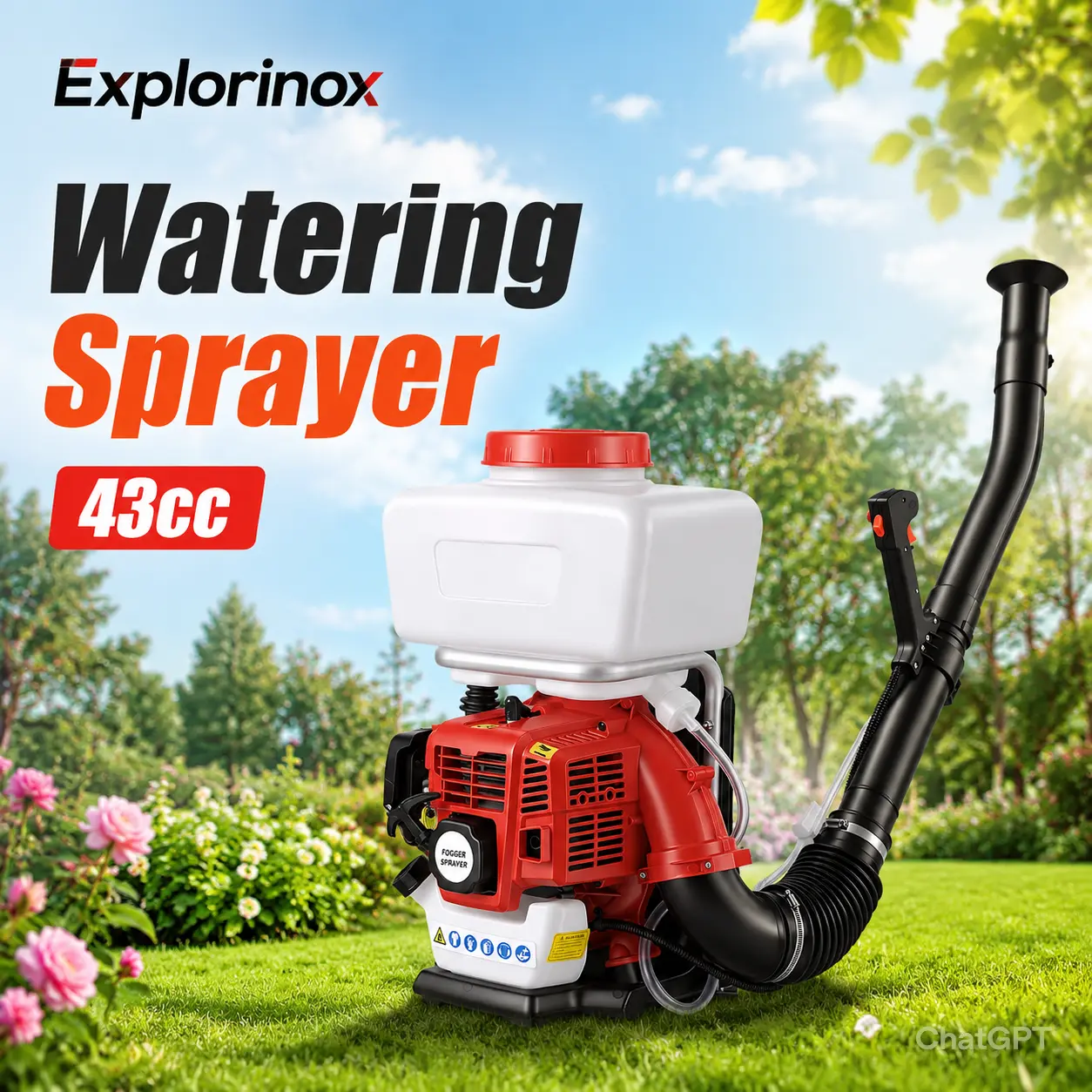 Explorinox 43cc Gasoline-Powered Backpack Cold Fogger - 20L Tank, 39ft Large Spray Range, 7500rpm Efficient Operation, 11kg, Insect-Control & Mosquito-Control Tool for Garden, Farm Long-Term Outdoor Use