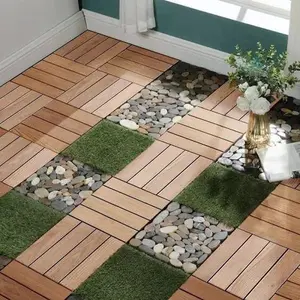 11 Pack 11.8 Inch Oak WPC Interlocking Deck Tiles, Waterproof Anti-Slip DIY Quick Install Patio Floor Tiles, Indoor Outdoor Wood-Plastic Composite Courtyard Flooring