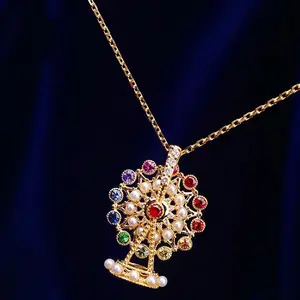 Unique Rotating Ferris Wheel Pendant Necklace in Golden Copper Exquisitely Designed Romantic Luxury Jewelry Gift for Her