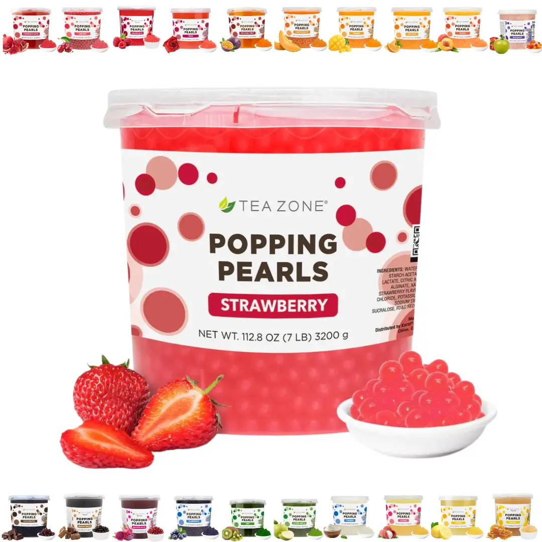 Tea Zone Popping Boba Pearls (6.8-7 lbs) - Perfect for Boba tea Beverages, Sweets, Ice Cream Toppings