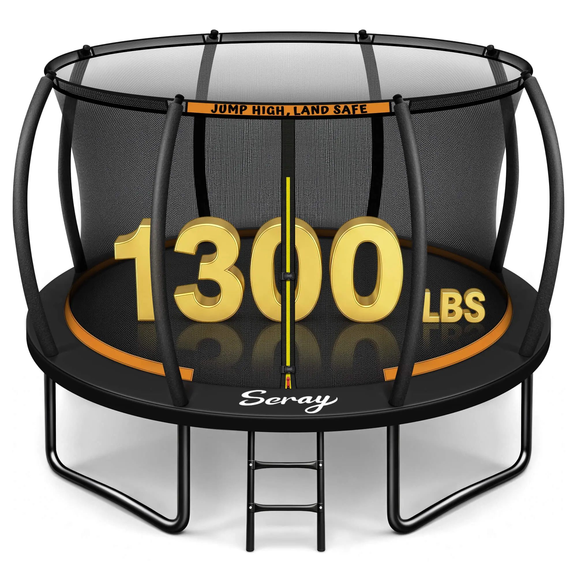 Seray 10-14FT Recreational Trampoline with Safety Enclosure Net and Ladder, Anti-Rust Coating & ASTM Approved, Reversible Outdoor Trampoline for Kids and Adults, Backyard Family Fun, Birthday Gift Ideas