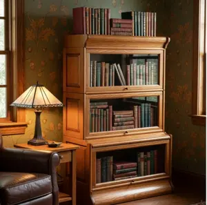 Mission 3 Stack Oak Barrister Bookcase - Beveled Glass