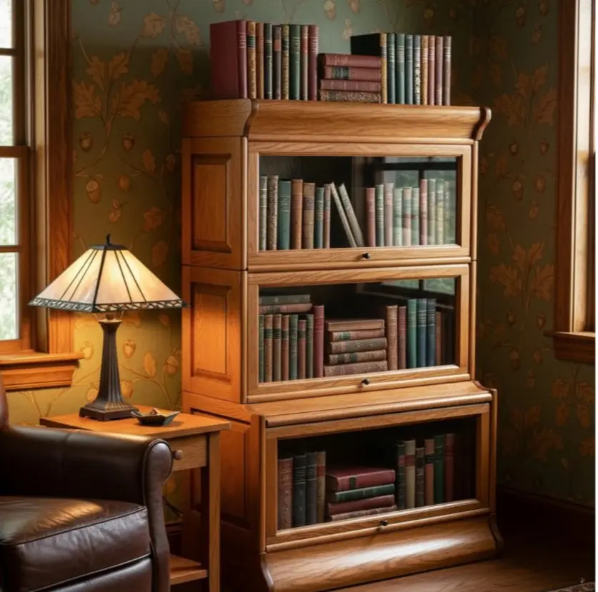 3-Stack Oak Barrister Bookcase - Stackable Organizer with Beveled Glass, Ideal for Home Library Books & Indoor Home Storage