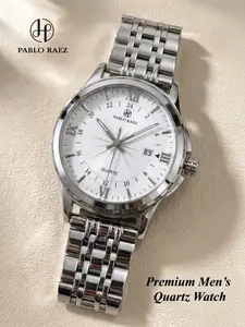 Men's Luxury IPS Silver Stainless Steel Watch, Waterproof 50m, Luminous Hands & Markers, Business Casual Quartz Dial Wristwatch Gift, Durable Watch, Stylish Watch, Business Fashion Watch