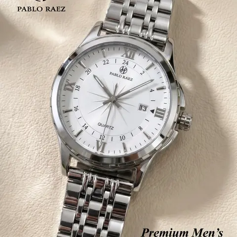 Men's Luxury IPS Silver Stainless Steel Watch, Waterproof 50m, Luminous Hands & Markers, Business Casual Quartz Dial Wristwatch Gift, Durable Watch, Stylish Watch, Business Fashion Watch, Analog Wristwatches, Analog Quartz Watch