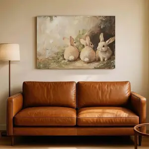 Cute Rabbits Canvas Wall Art, Vintage Bunnies Easter Wall Decor,  Aesthetic Canvas Print for Living Room Bedroom Home Decor